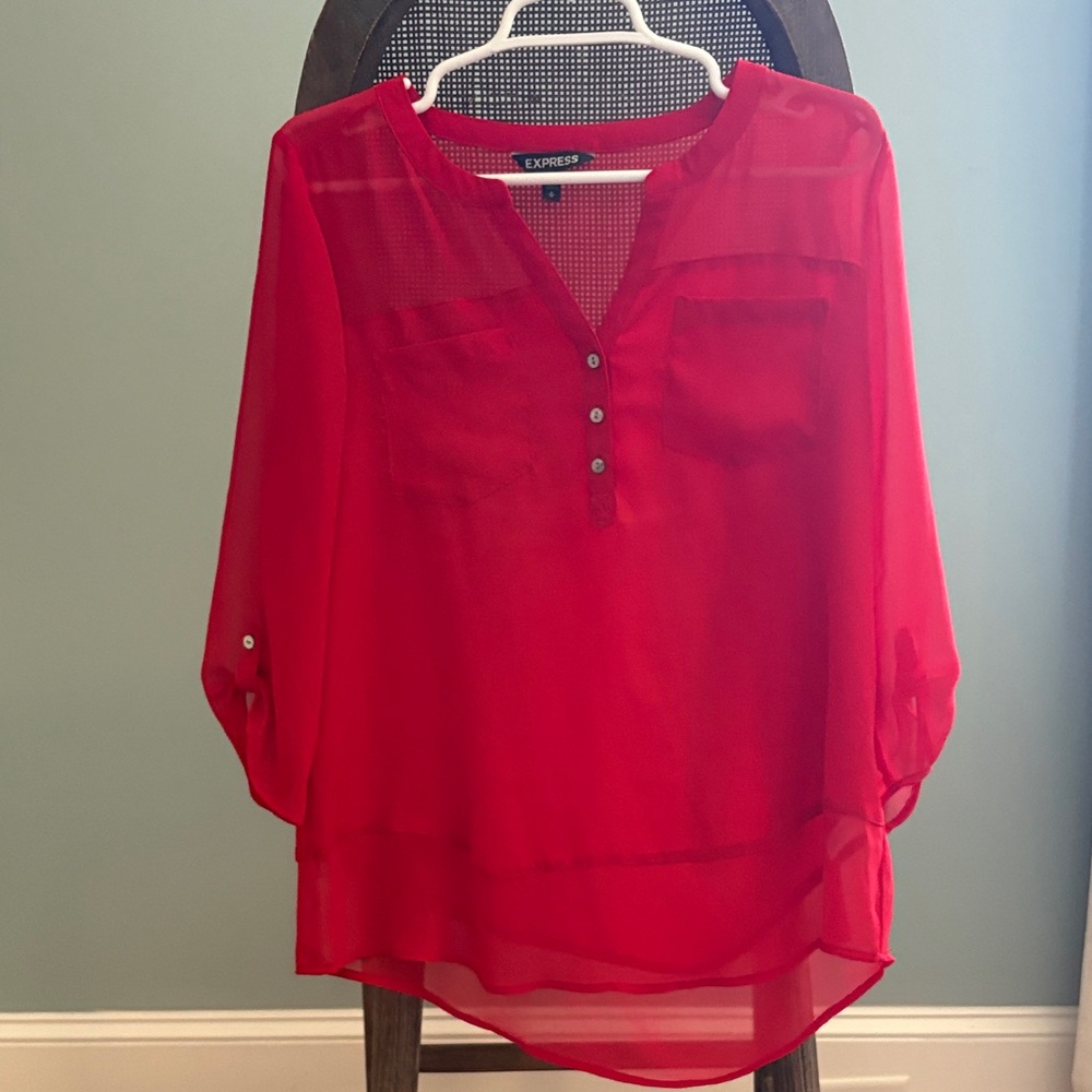 Express Vibrant Red Button-Down Blouse - image 1